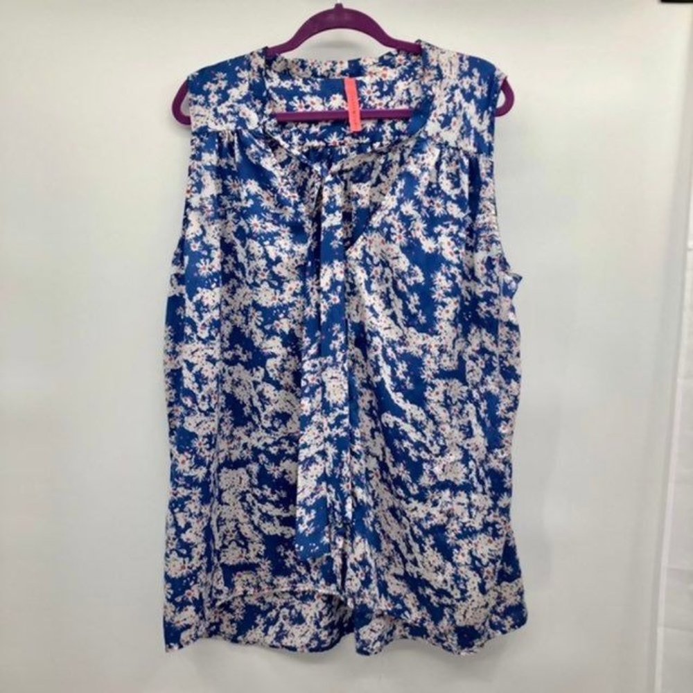 Eight Sixty Tie Neck Tunic Blouse Womens 3X Used Floral